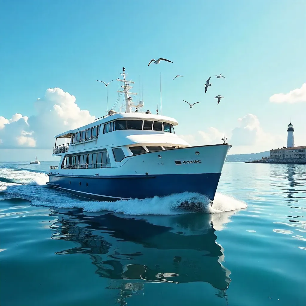 Serene Ferry Gliding Under a Clear Blue Sky