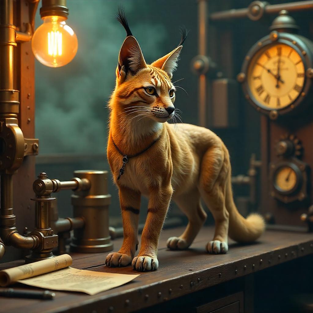 Lynx in a Steampunk Workshop - 3D Render