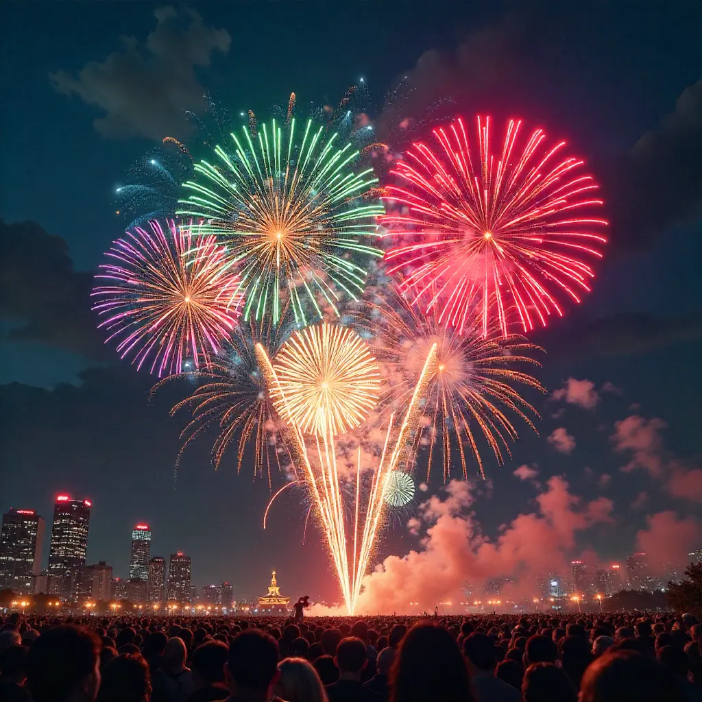 Colorful Fireworks Ignite the Festive Night Sky