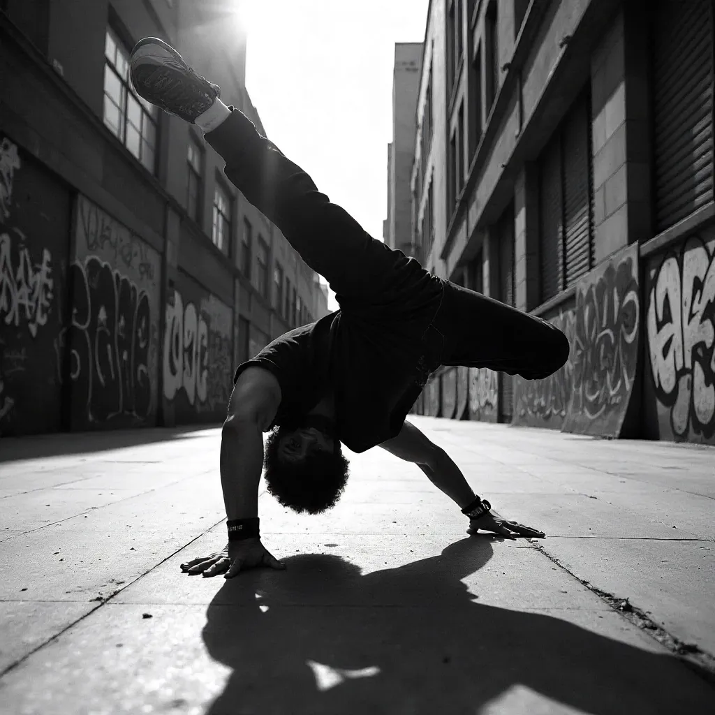 Monochrome Breakdancer in Motion: Dynamic Power Move