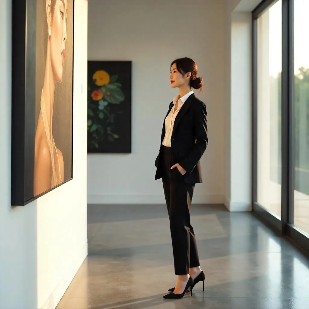 Elegant Asian Woman in a Modern Art Gallery