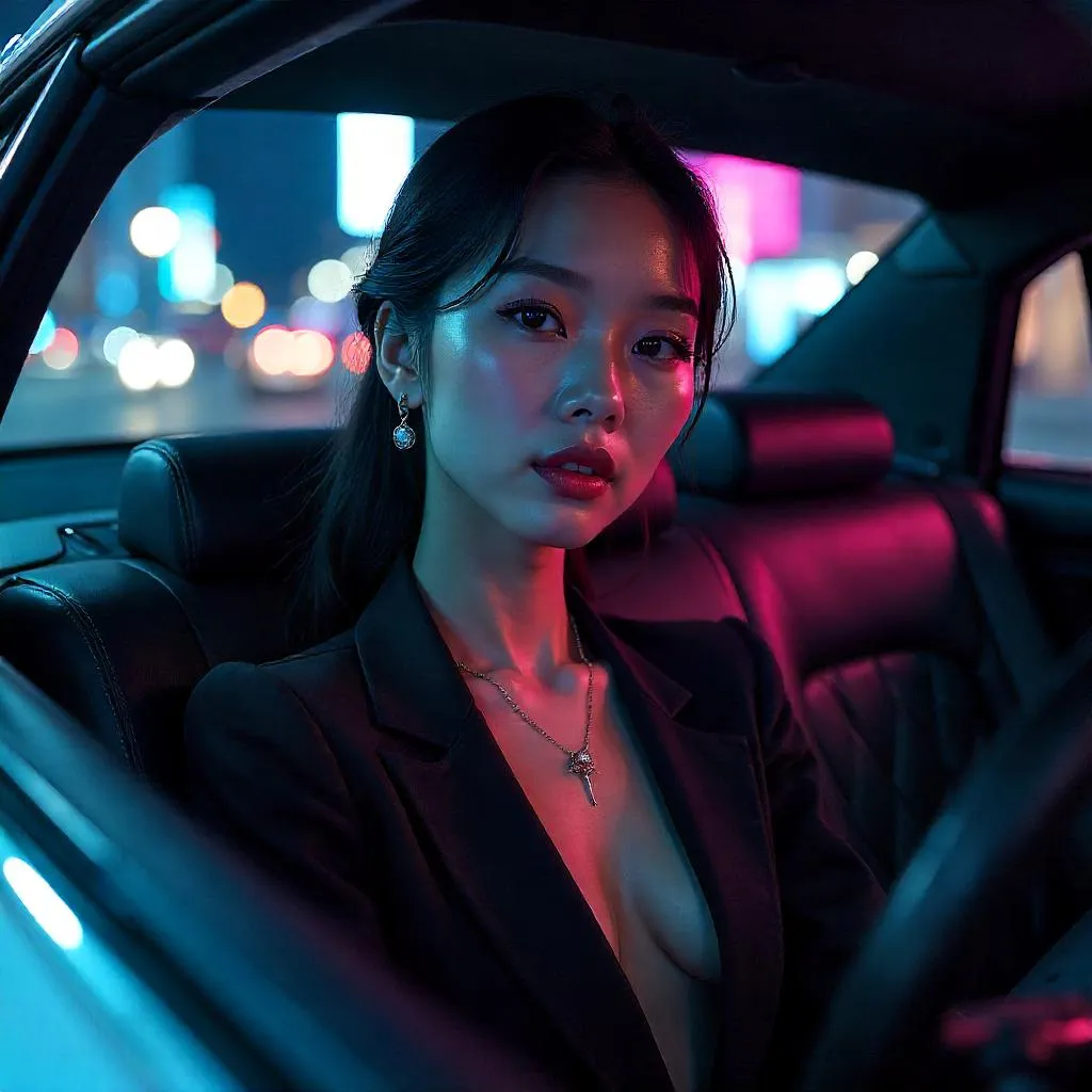Elegant Asian Woman in a Luxury Car - Digital Art