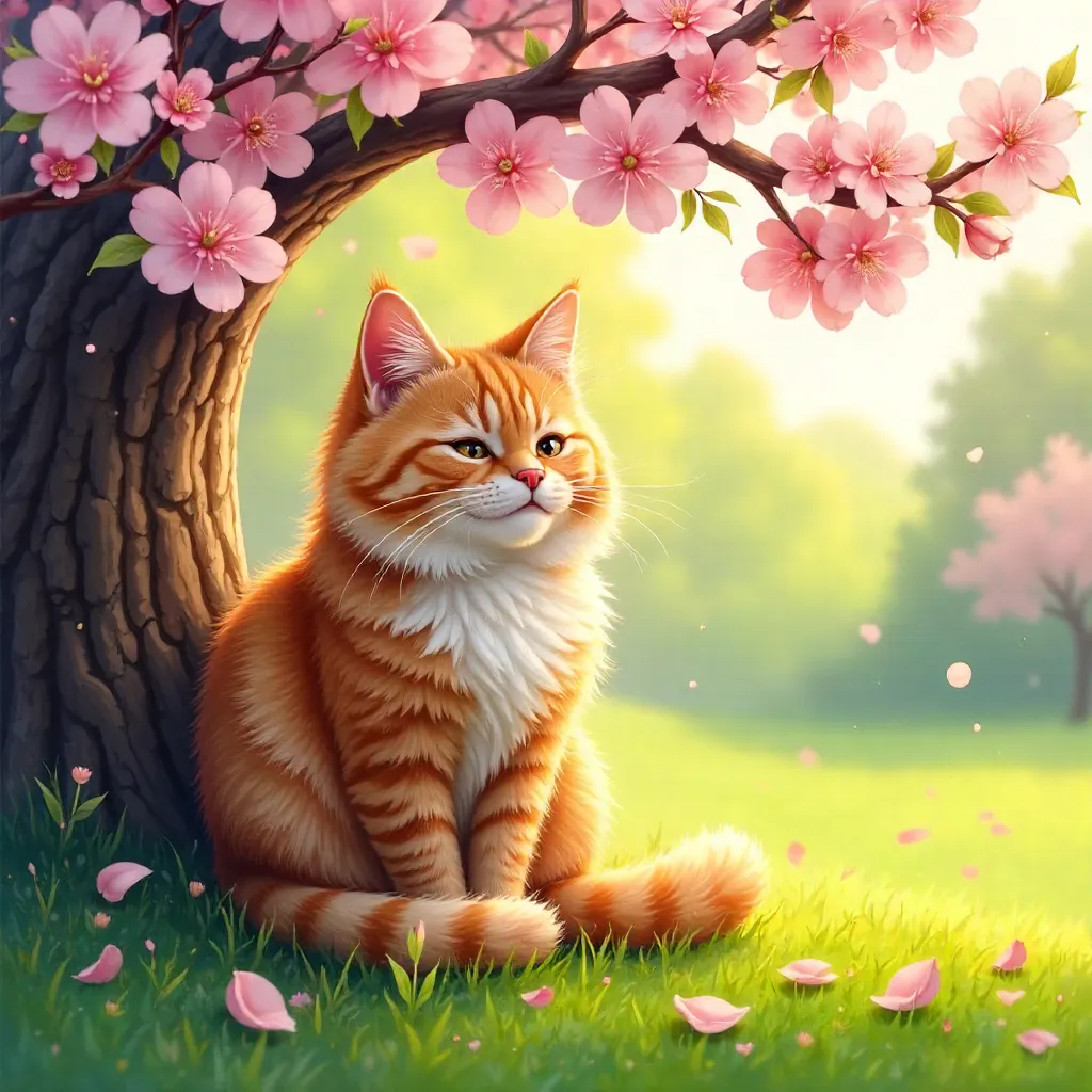Cozy Cat in a Blooming Spring Tree