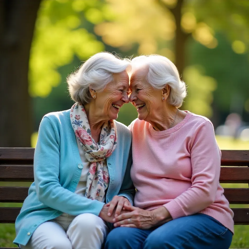 Joyful Moments: Two Senior Women on a Park Bench