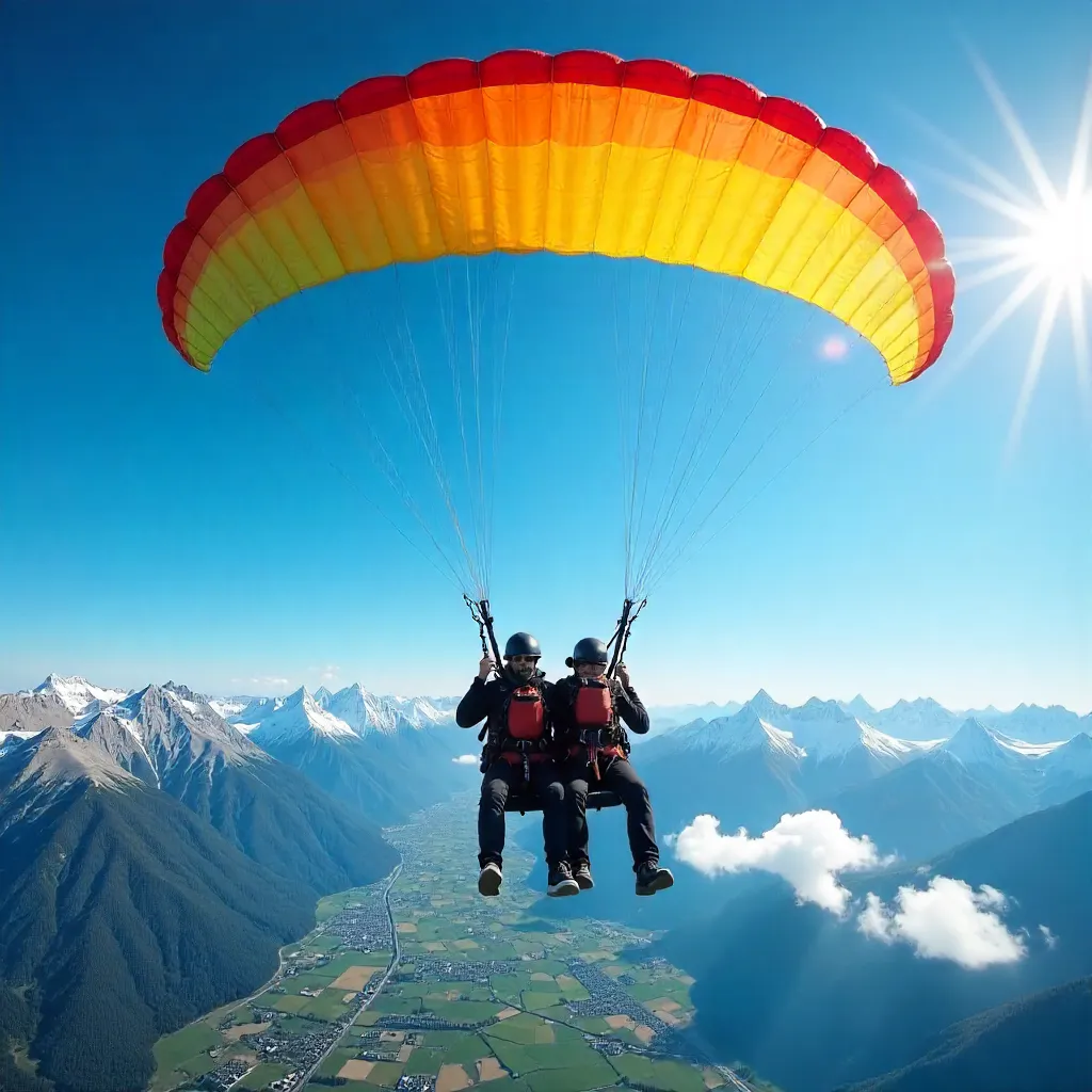 Rainbow Canopy Tandem Paragliding in the Blue Sky