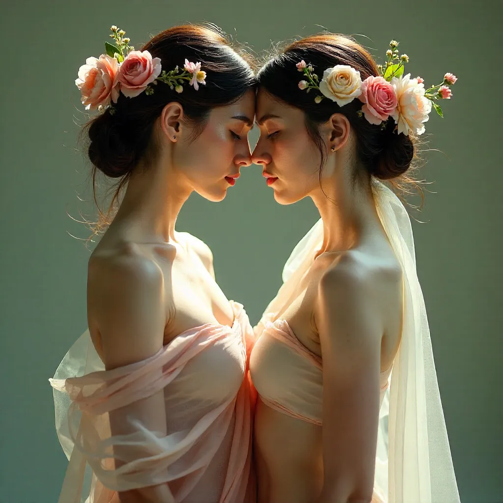 Translucent Bloom: Two Women in Ethereal Fabric