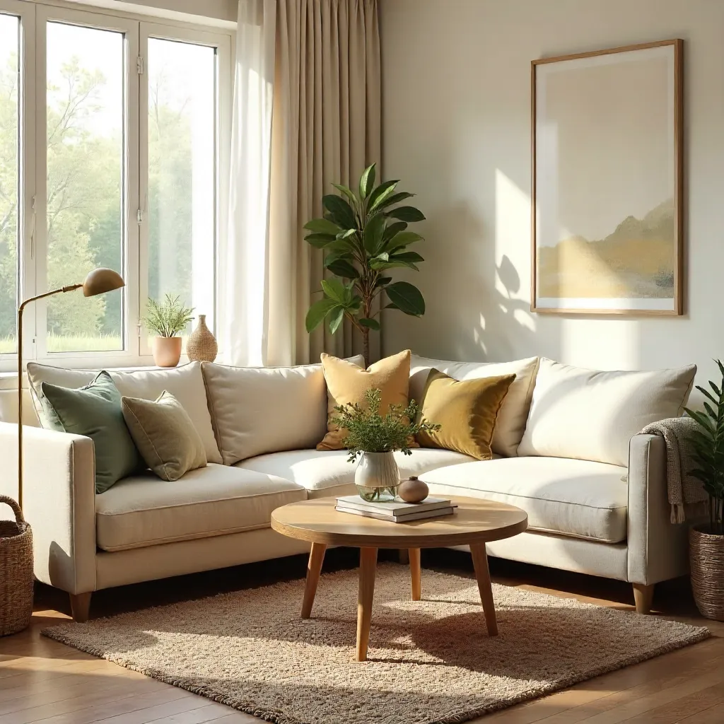 Sunlit Living Room Corner with Elegant Comfort
