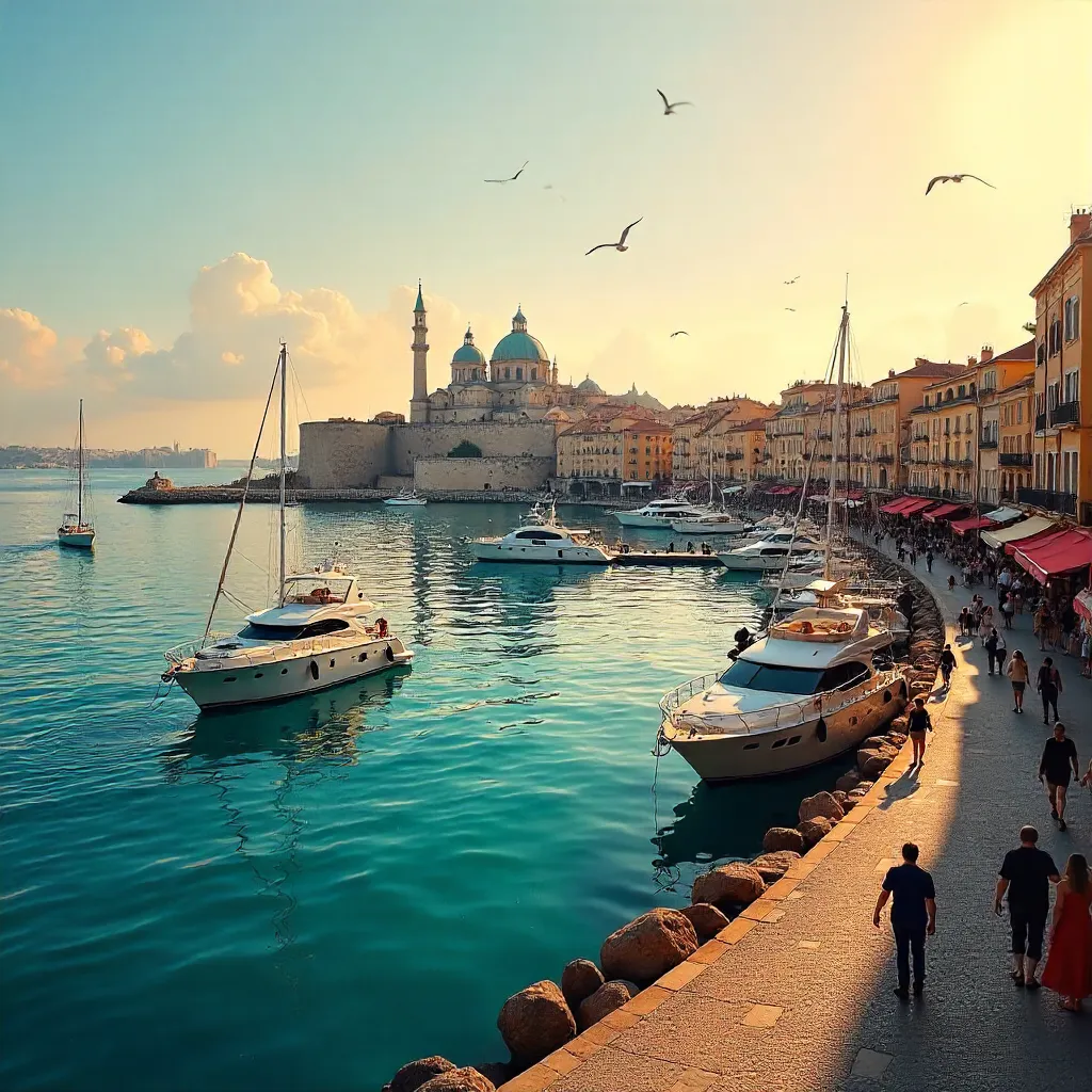 Marseille Harbor Sunset: Yachts and Notre-Dame de la Garde