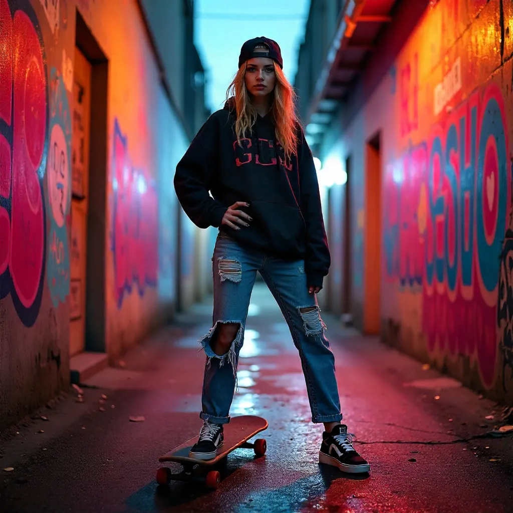 Confident Skater in Neon Graffiti City