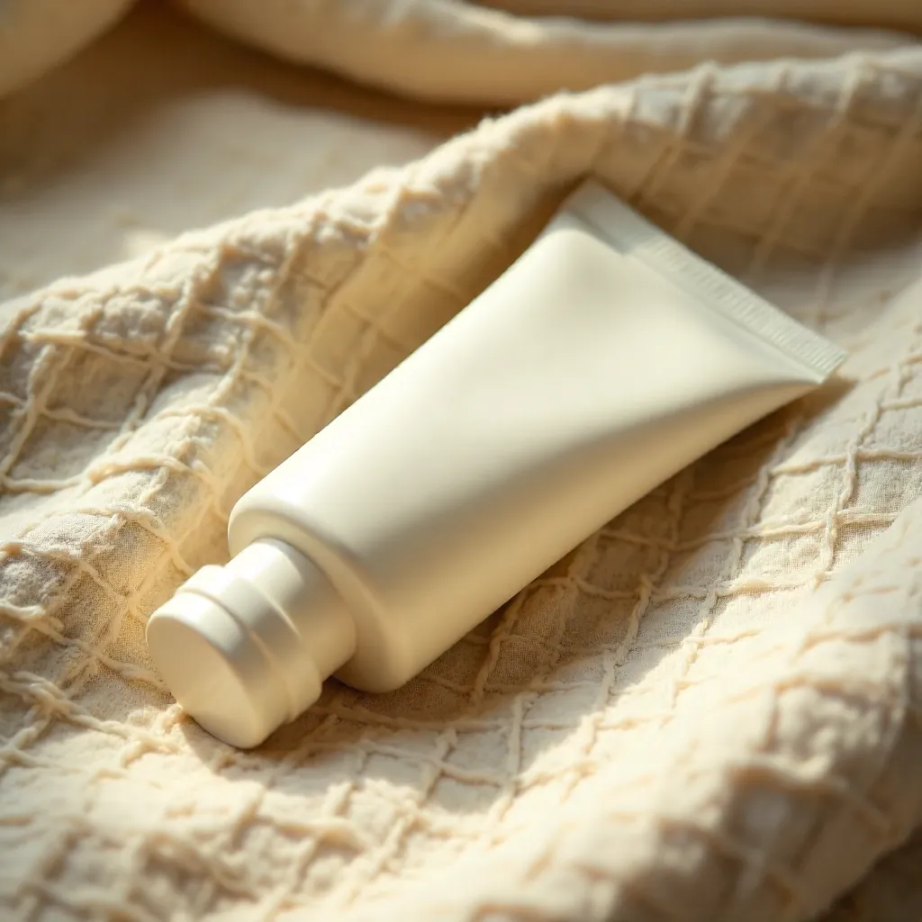 Cozy Minimalist Cream Tube on Beige Blanket