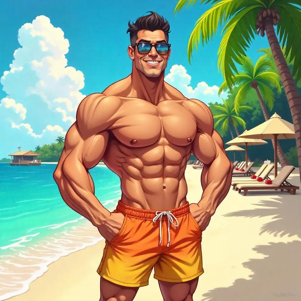 Powerful Latino Hero at a Tropical Beach Resort