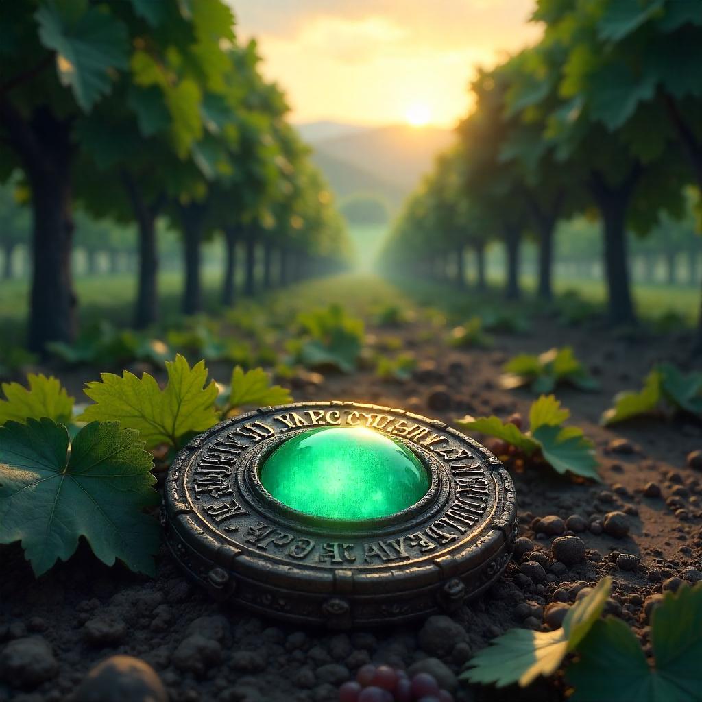 Cursed Amulet in a Moonlit Vineyard