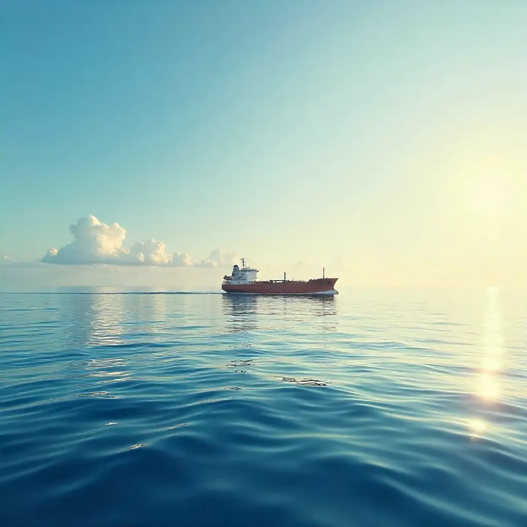 Solitary Cargo Ship in Serene Blue Seascape
