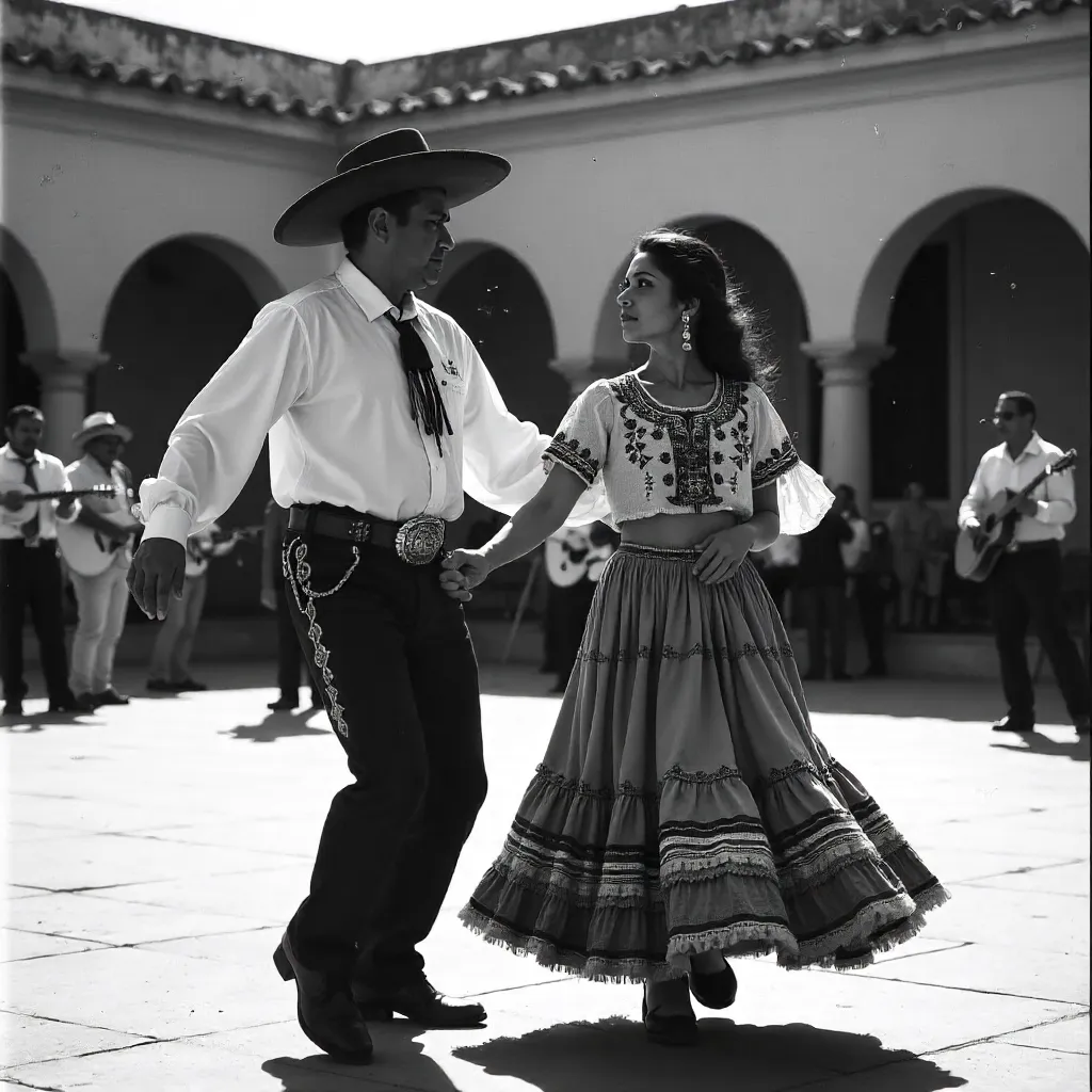 Oaxaca Dance in Sombreros — Black and White Photo
