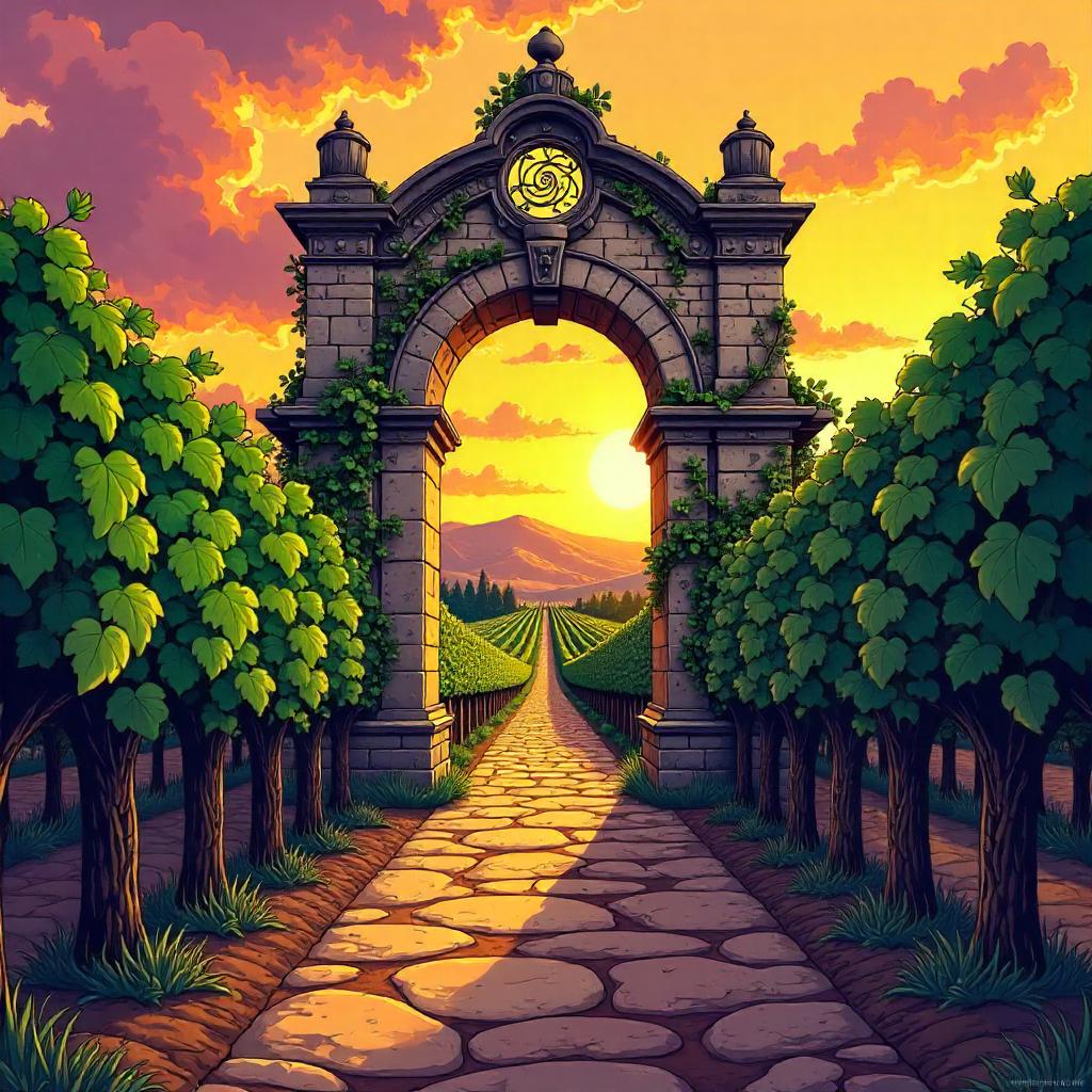 Gateway of Grapevines: A Comic Vineyard Panel