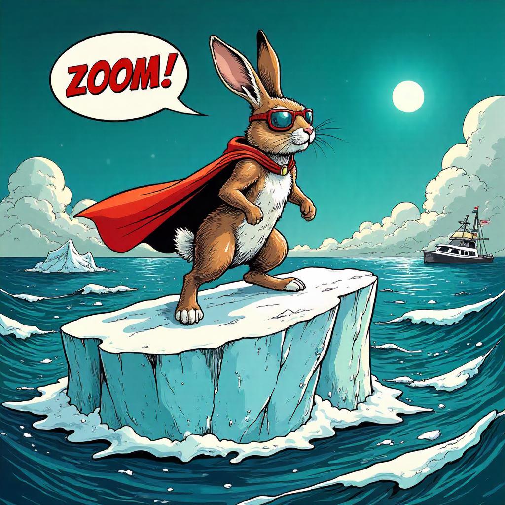 Icebound Rabbit: Comic Hero on a Floating Iceberg