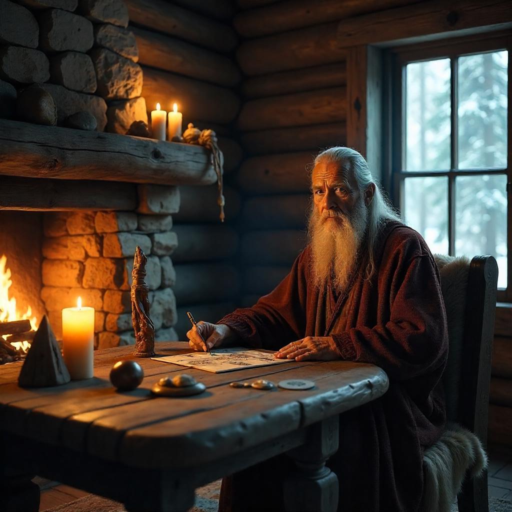 Candlelit Oracle in a Rustic Log Cabin