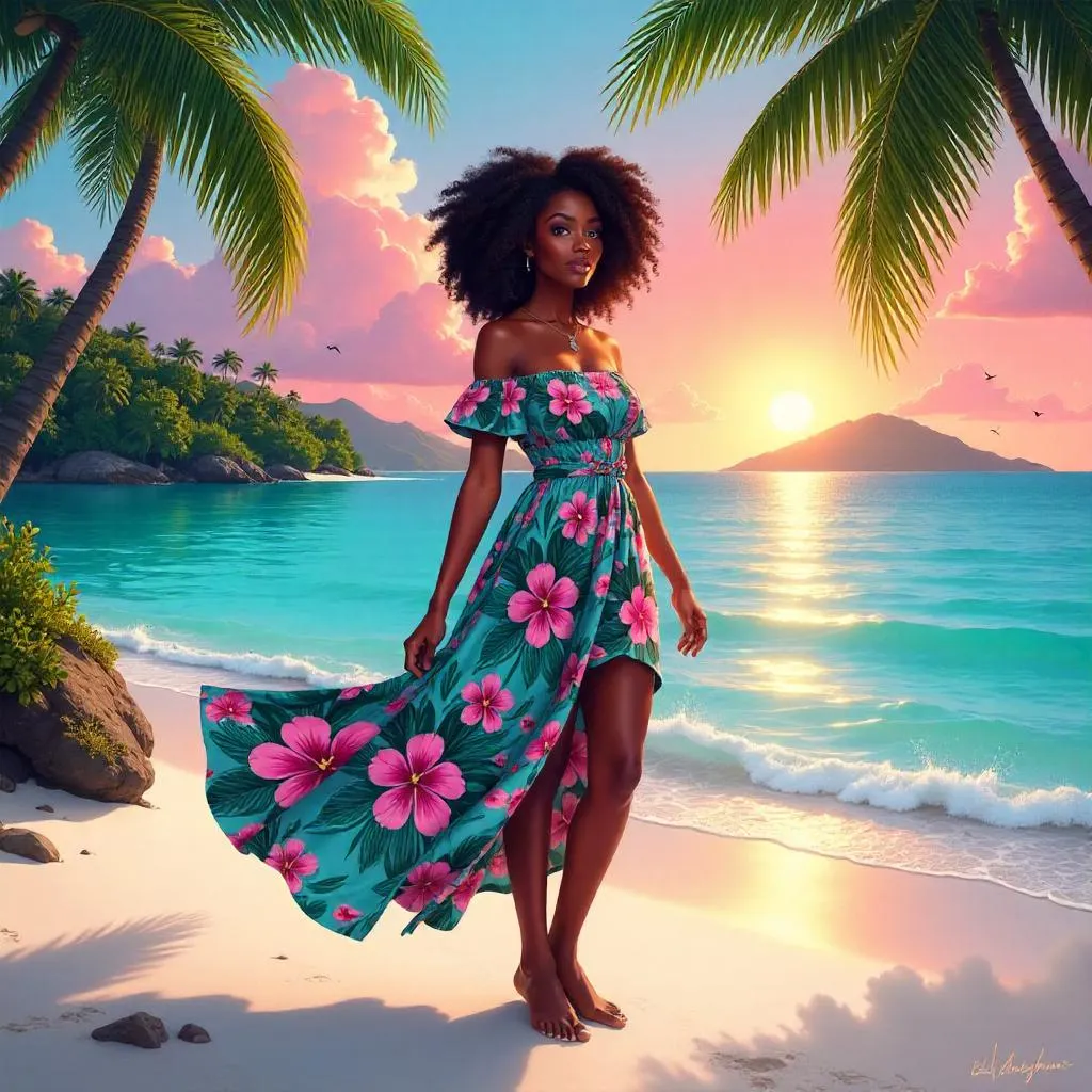 Tropical Paradise Portrait of a Young Black Woman