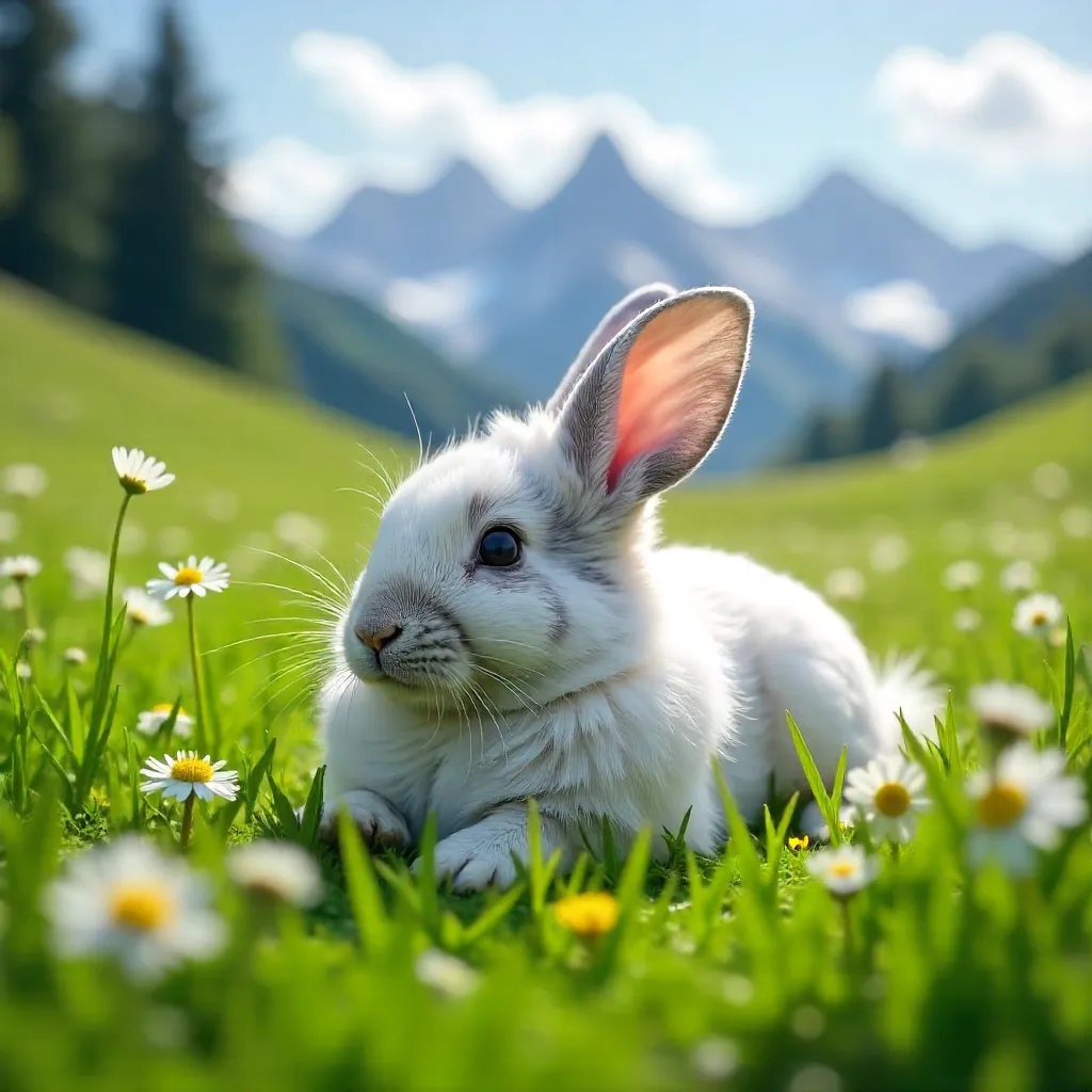 Fluffy Rabbit in a Lush Alpine Meadow, Trentino