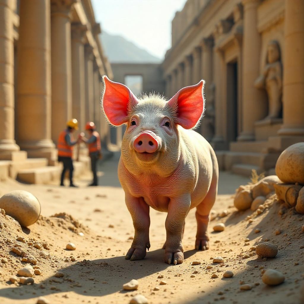Pig in Photorealistic Ancient Ruins at Site