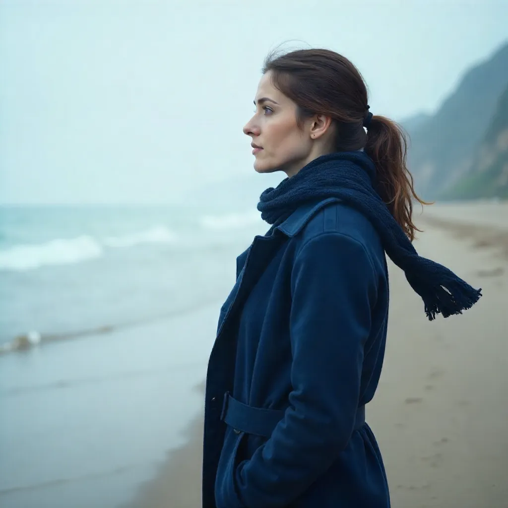 Serene Side View on a Misty Beach