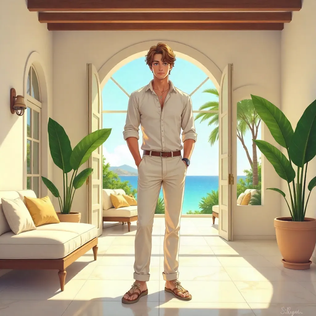 Sunlit Anime in a Luxury Villa