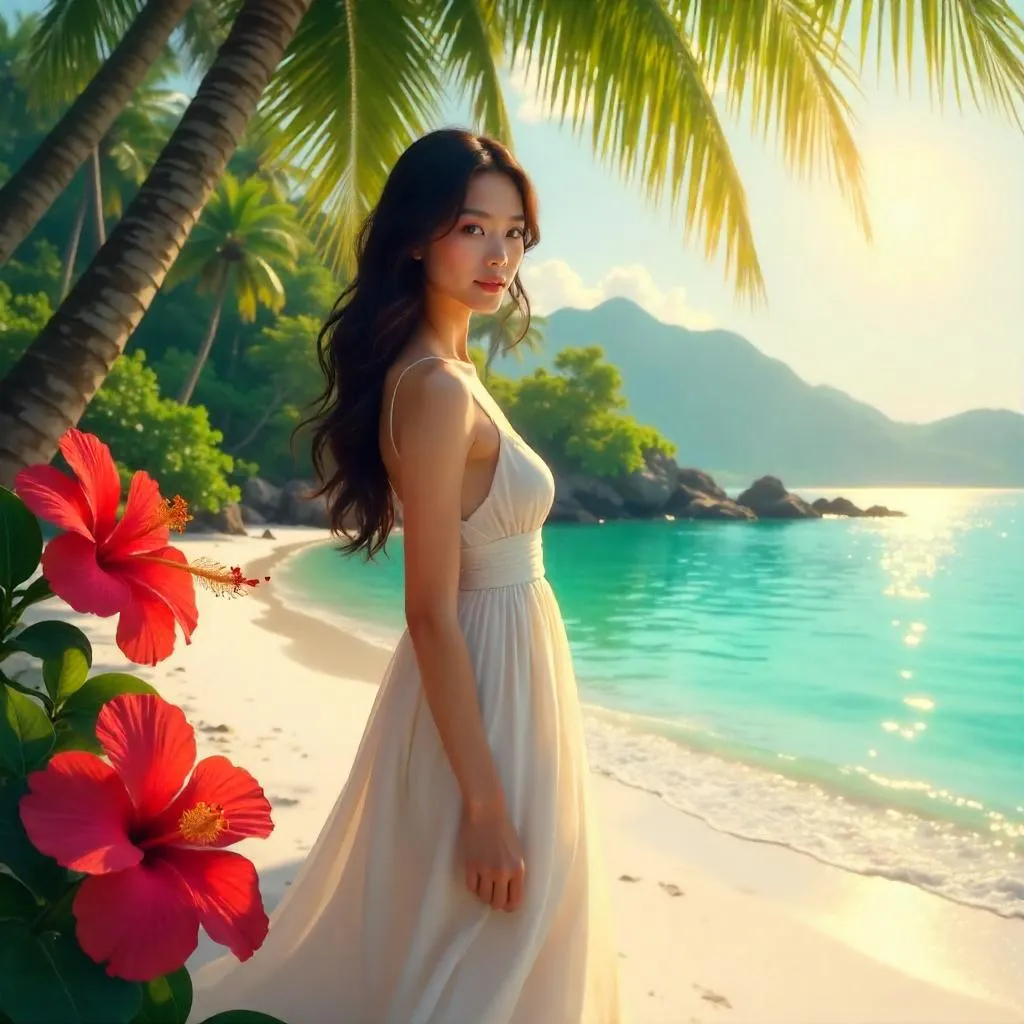 Radiant Asian Muse in a Tropical Paradise