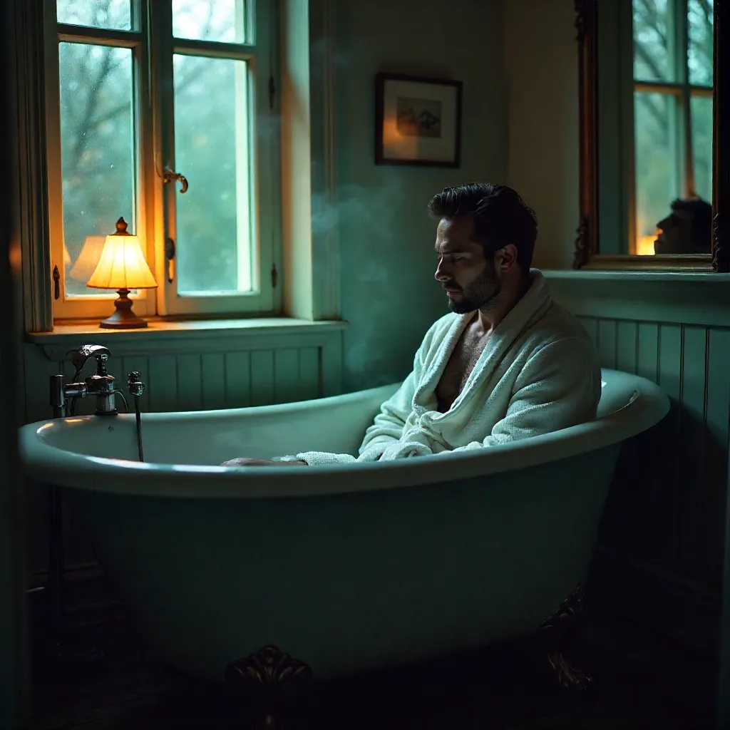 Introspective Bathlight: A Man in Quiet Solitude