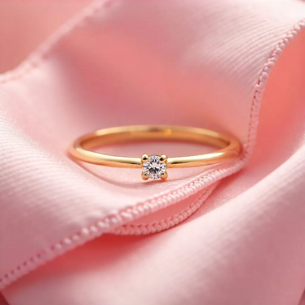 Delicate Gold Ring on Pastel Pink Ribbon