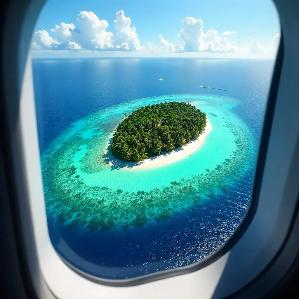 Aerial View: Secluded Island from an Airplane Window