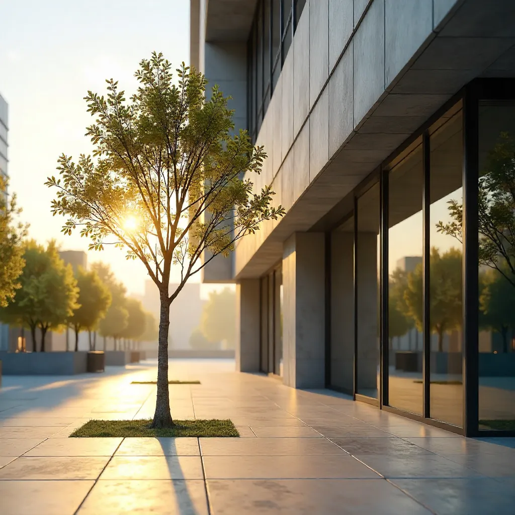 Delicate Tree beside Modern Structure: Shadowplay