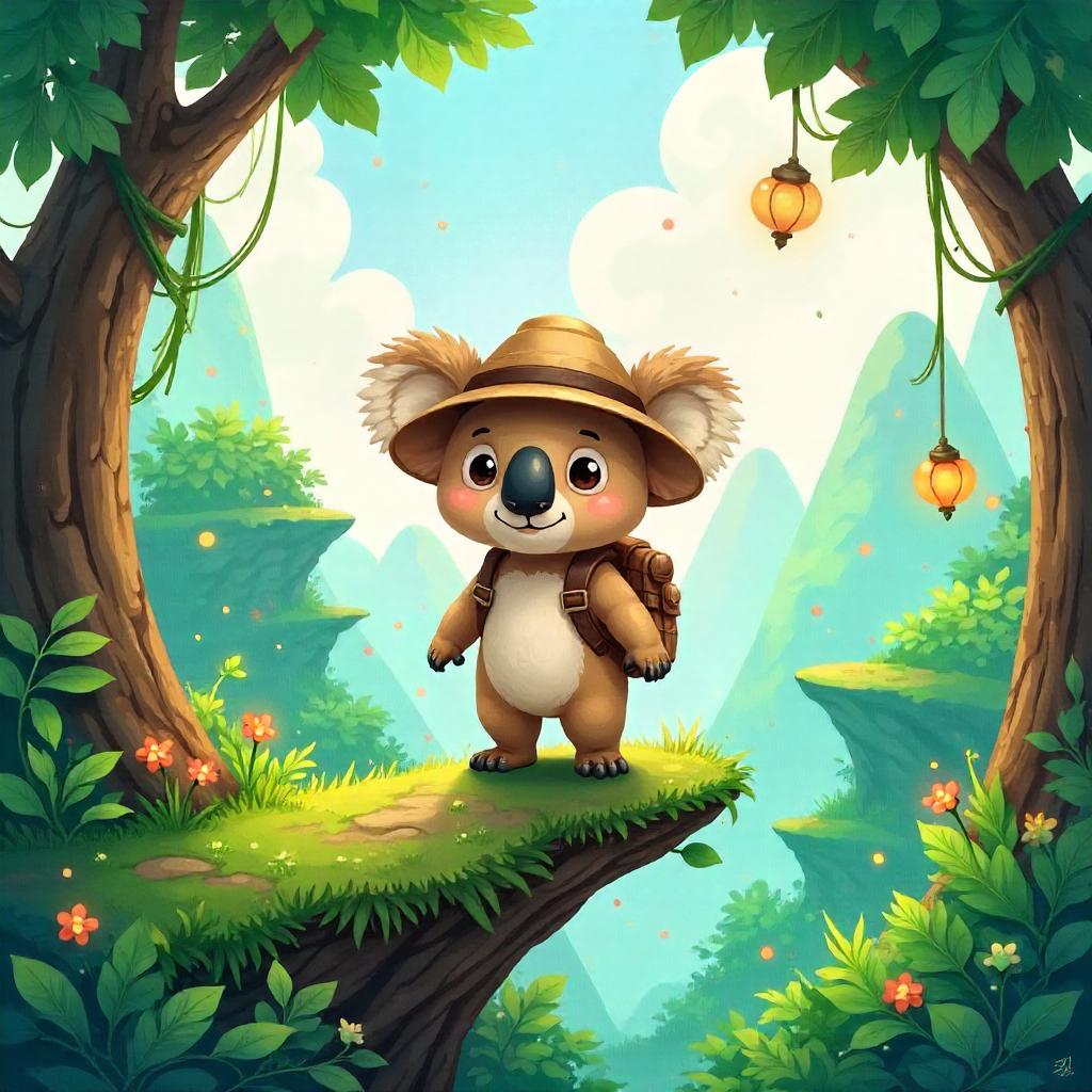Watercolor Koala Adventurer in a Cozy Platformer