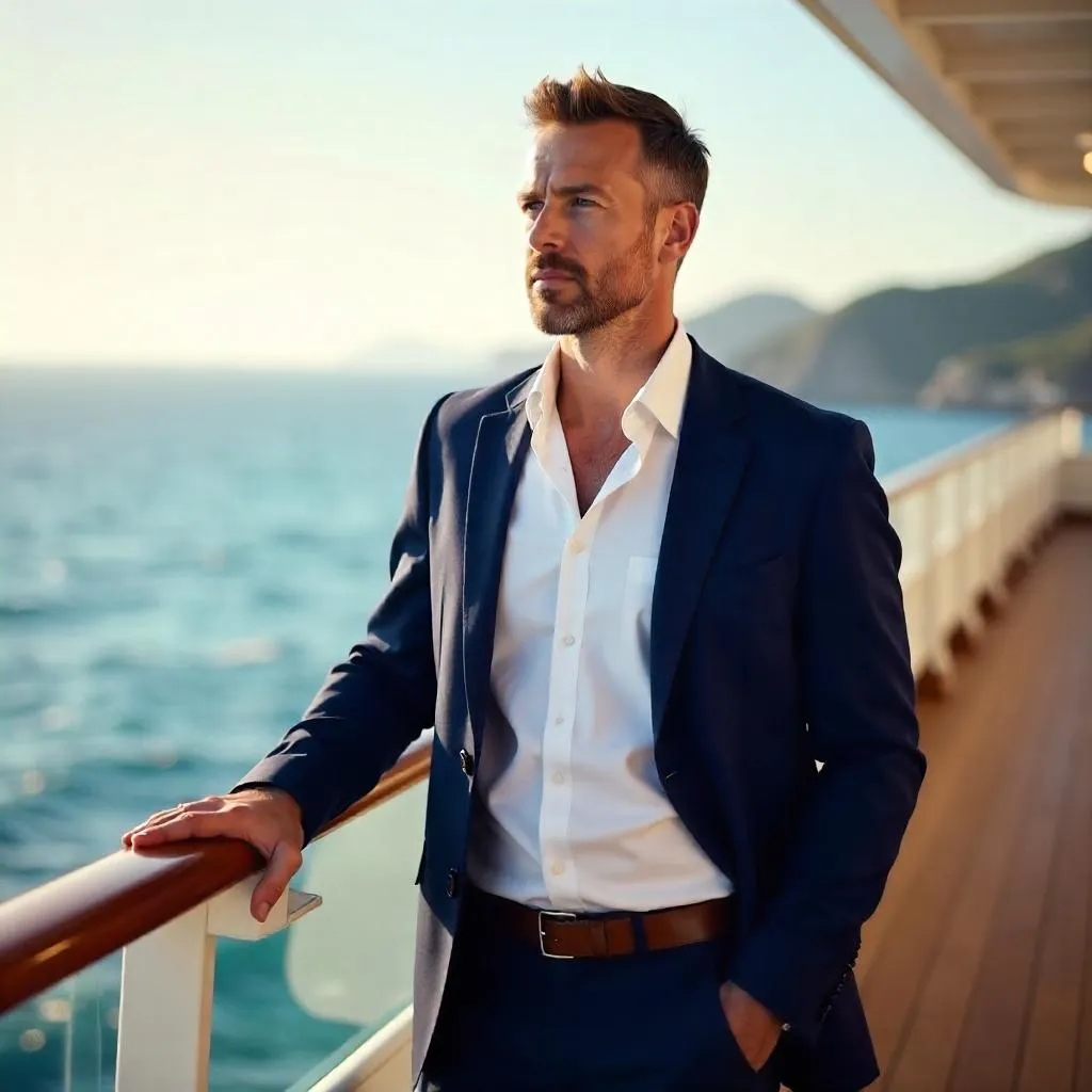 Photorealistic Portrait: Professional White Man on a Cruise Ship