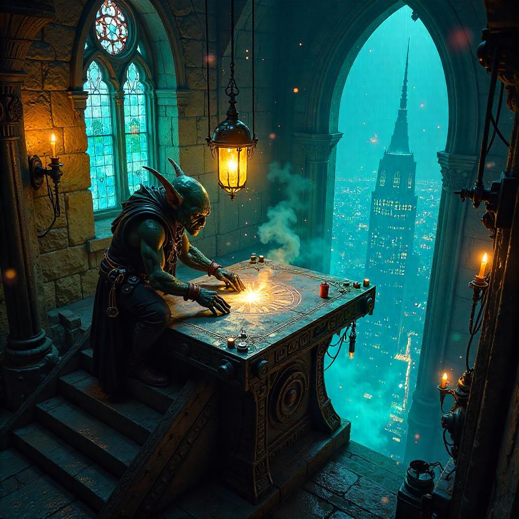 Goblin Cyberpunk in a Wizard Tower