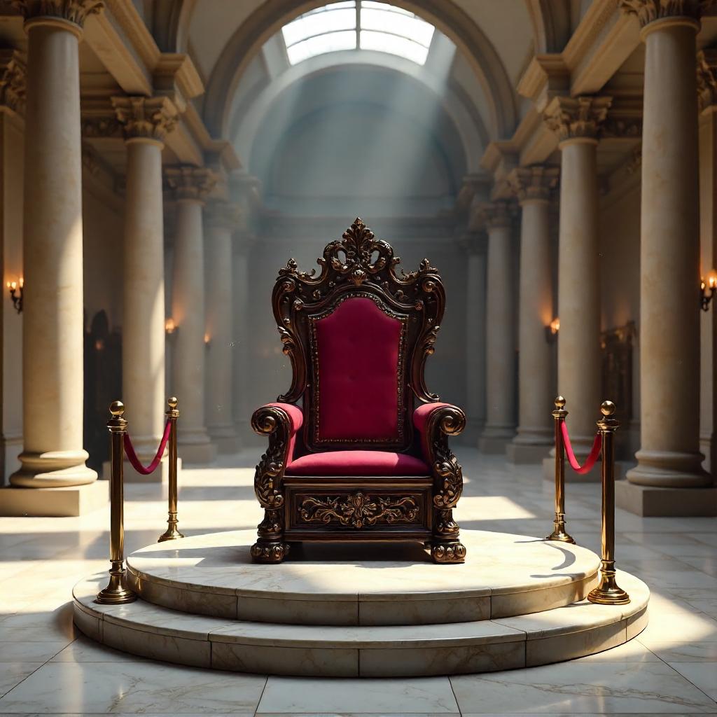 Regal Throne 3D Render in a Grand Museum Hall