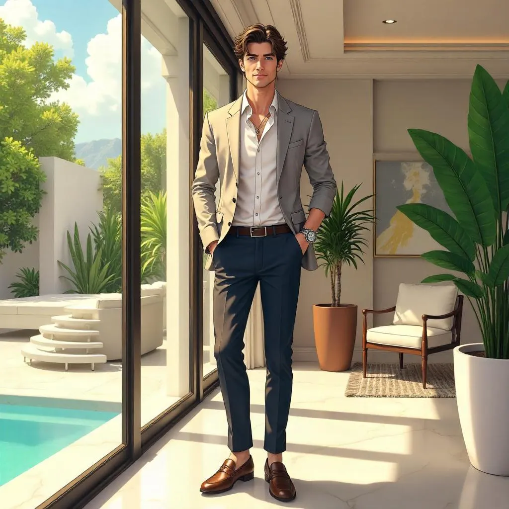 Anime Style: Stylish White Man in a Luxury Villa