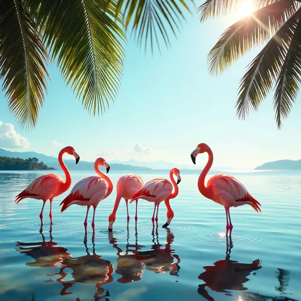 Flamingos Resting Gracefully Under a Bright Sun