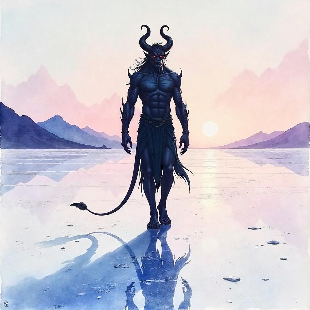 Watercolor Demon on a Salt Flat