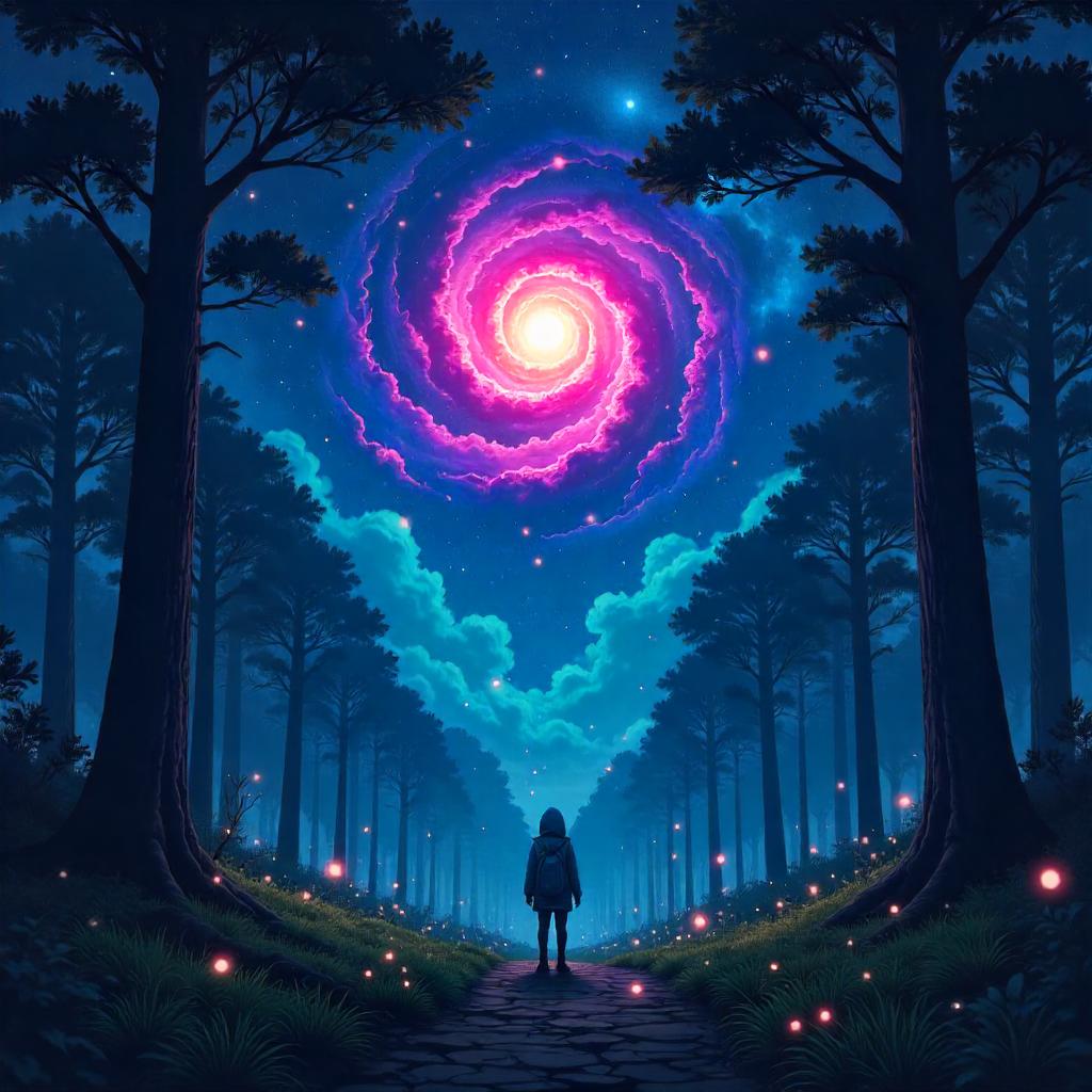 Nebula Nights in an Enchanted Forest (Anime Style)
