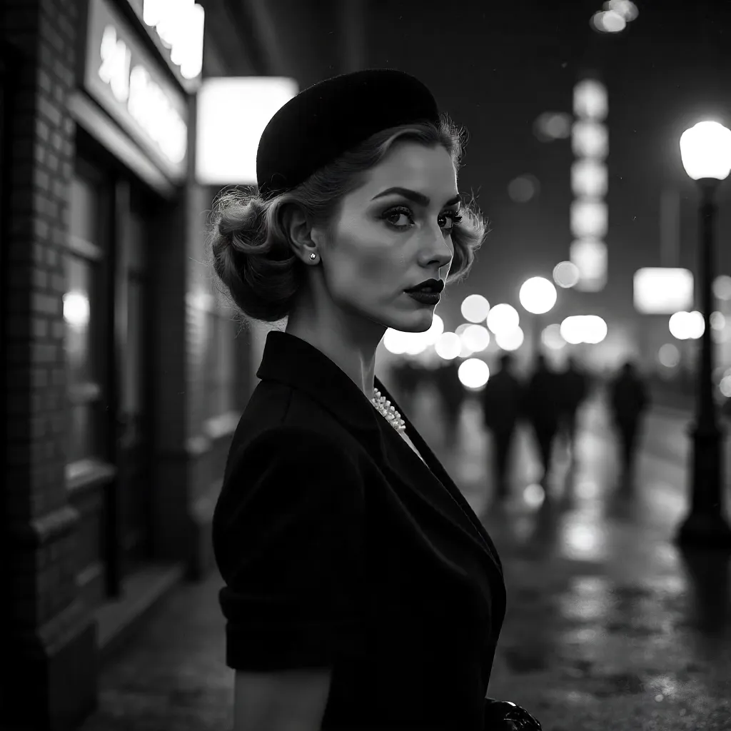 Noir Vintage Urban Portrait in Black and White
