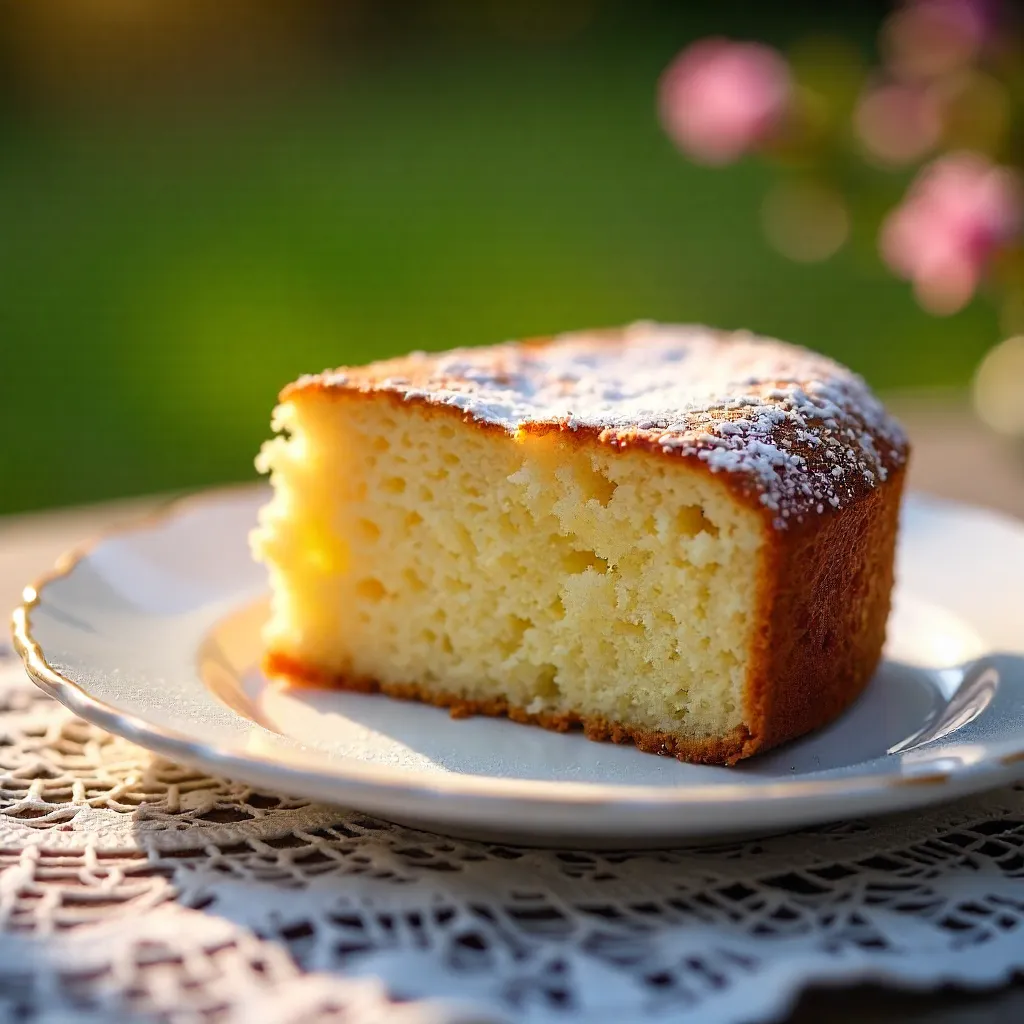 Close-up Sunlit Homemade Cake on Lace Outdoors