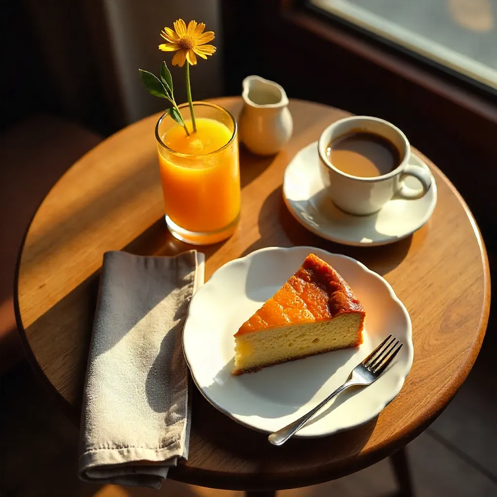 Overhead Cozy Café Table in Warm Afternoon Light