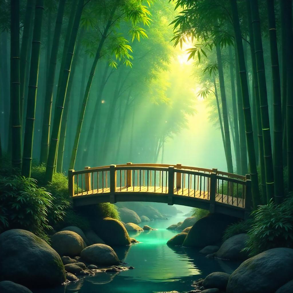 Bridge in a Bamboo Grove: Digital Dreamscape