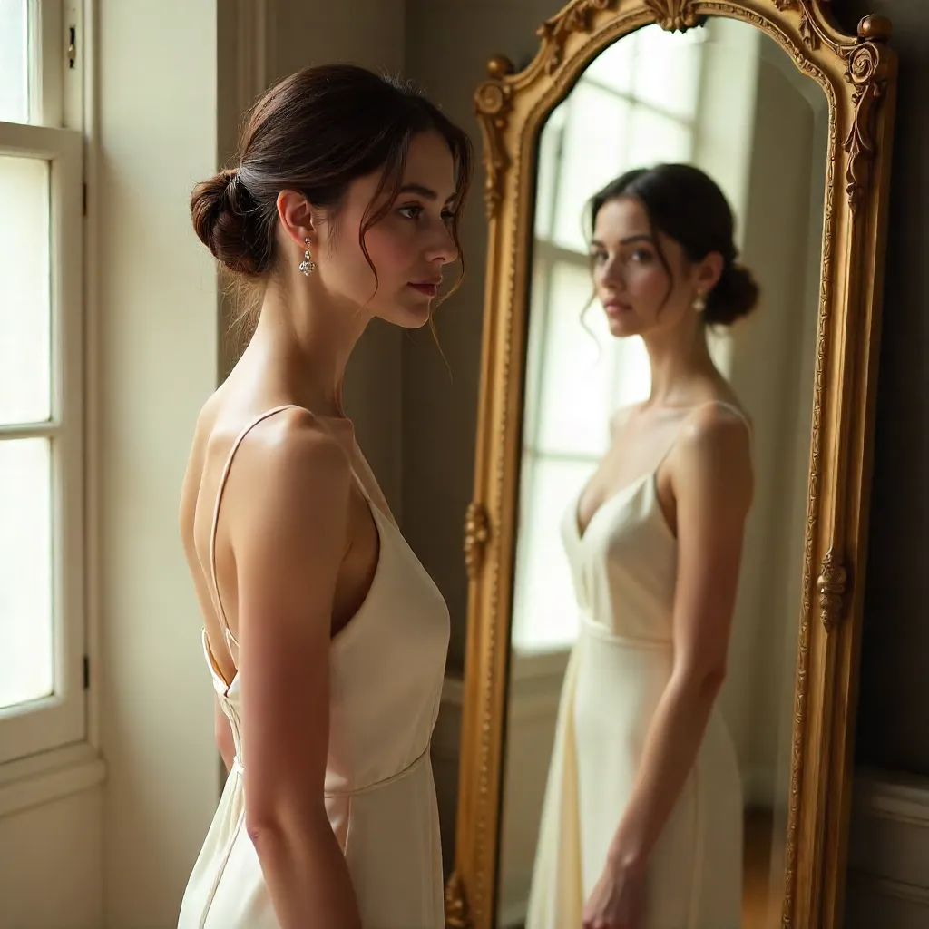Elegant Mirror Reflection Portrait in Soft Light