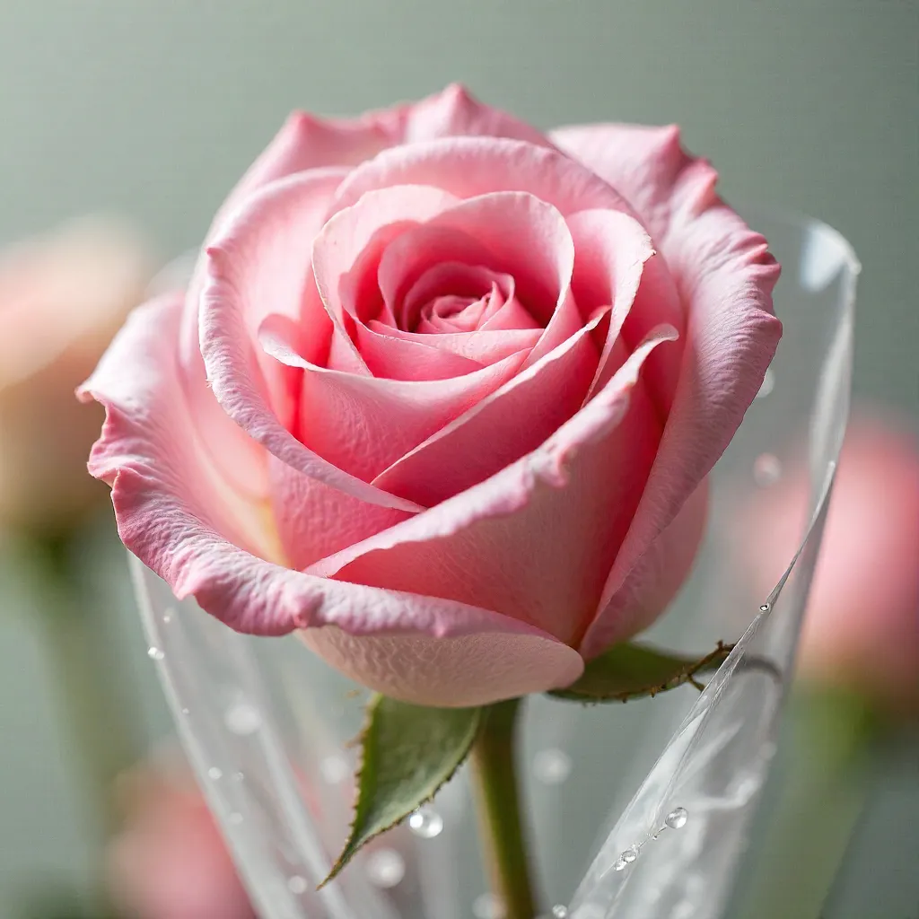 Delicate Pink Roses in Clear Plastic - Macro Elegance