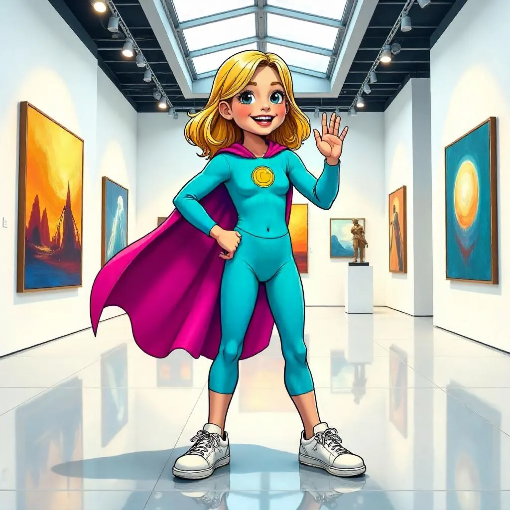 Cheerful Heroine in a Gallery
