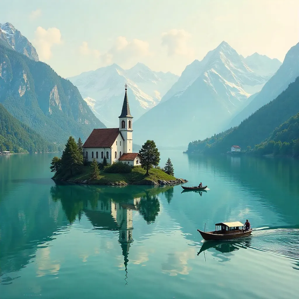 Lake Bled Island Church at Dawn