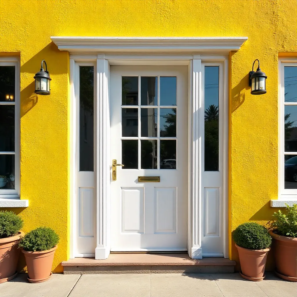 Vibrant Yellow Facade with White Pane Door