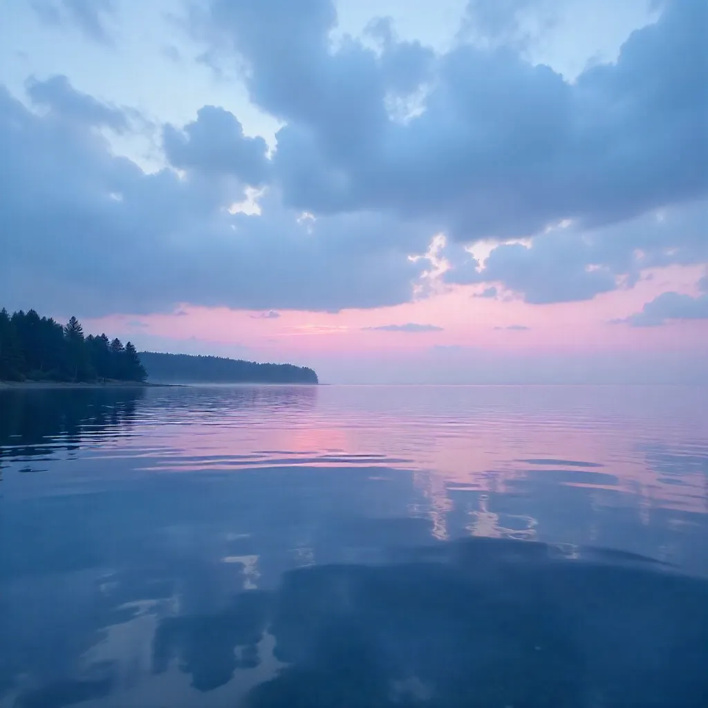 Twilight Calm over Lake Huron under Cloudy Blue Sky