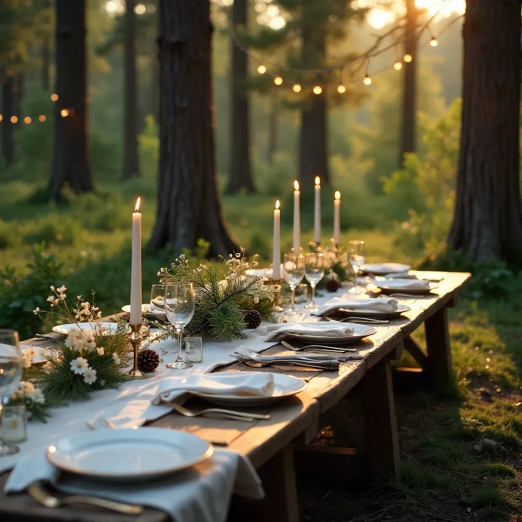 Serene Pine Forest Outdoor Dining Scene